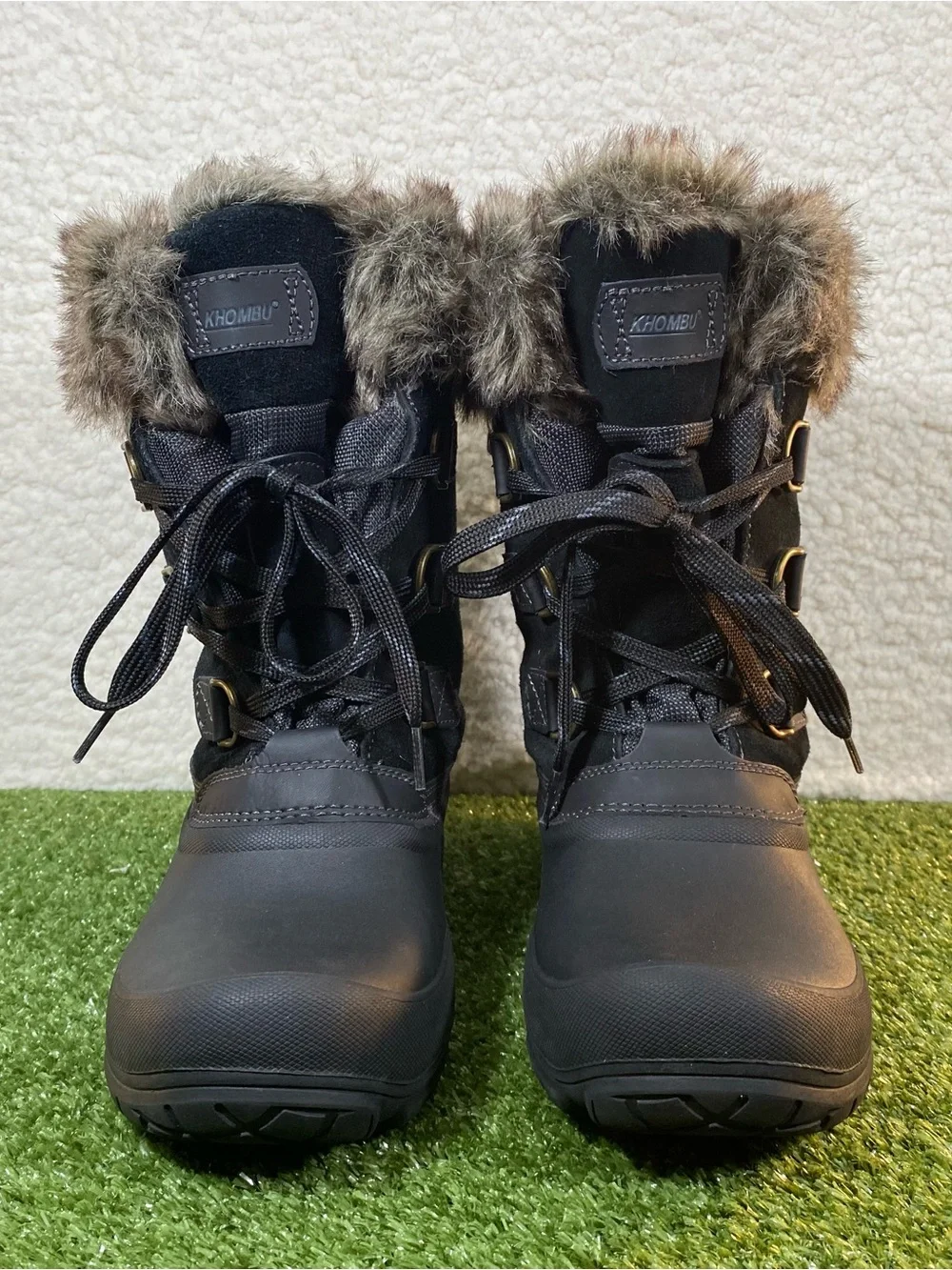 Khombu The Slope Winter Boots Women 11 Black Suede Faux Fur Eskimo Style Snow